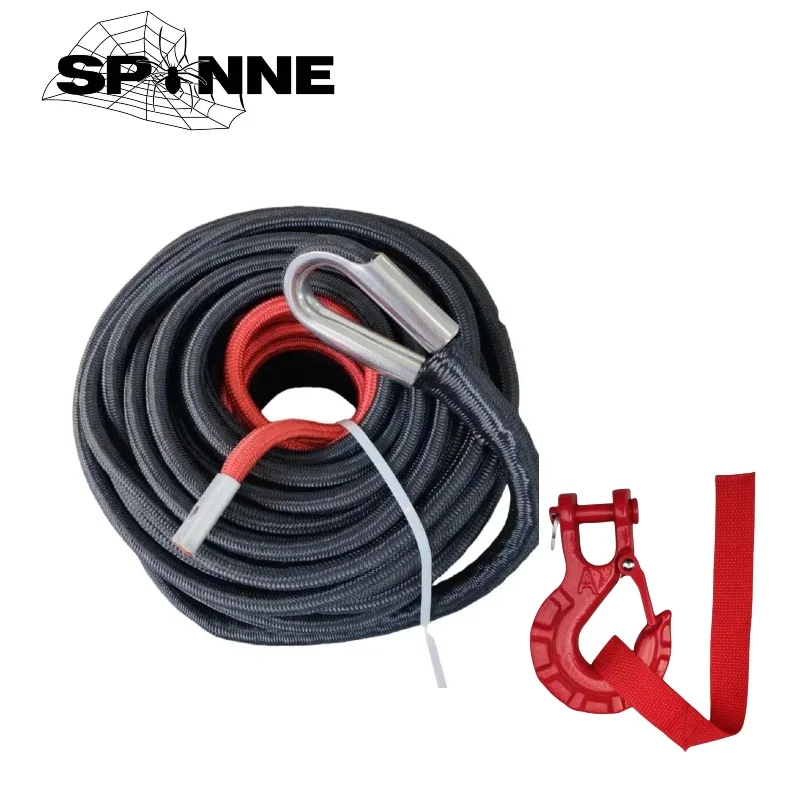 12mm*20m Synthetic Winch Rope With 16T Hook Rock Guard Heat Guard Compatible for Accessories ATV UTV 4x4 Car Truck  Winch Cable