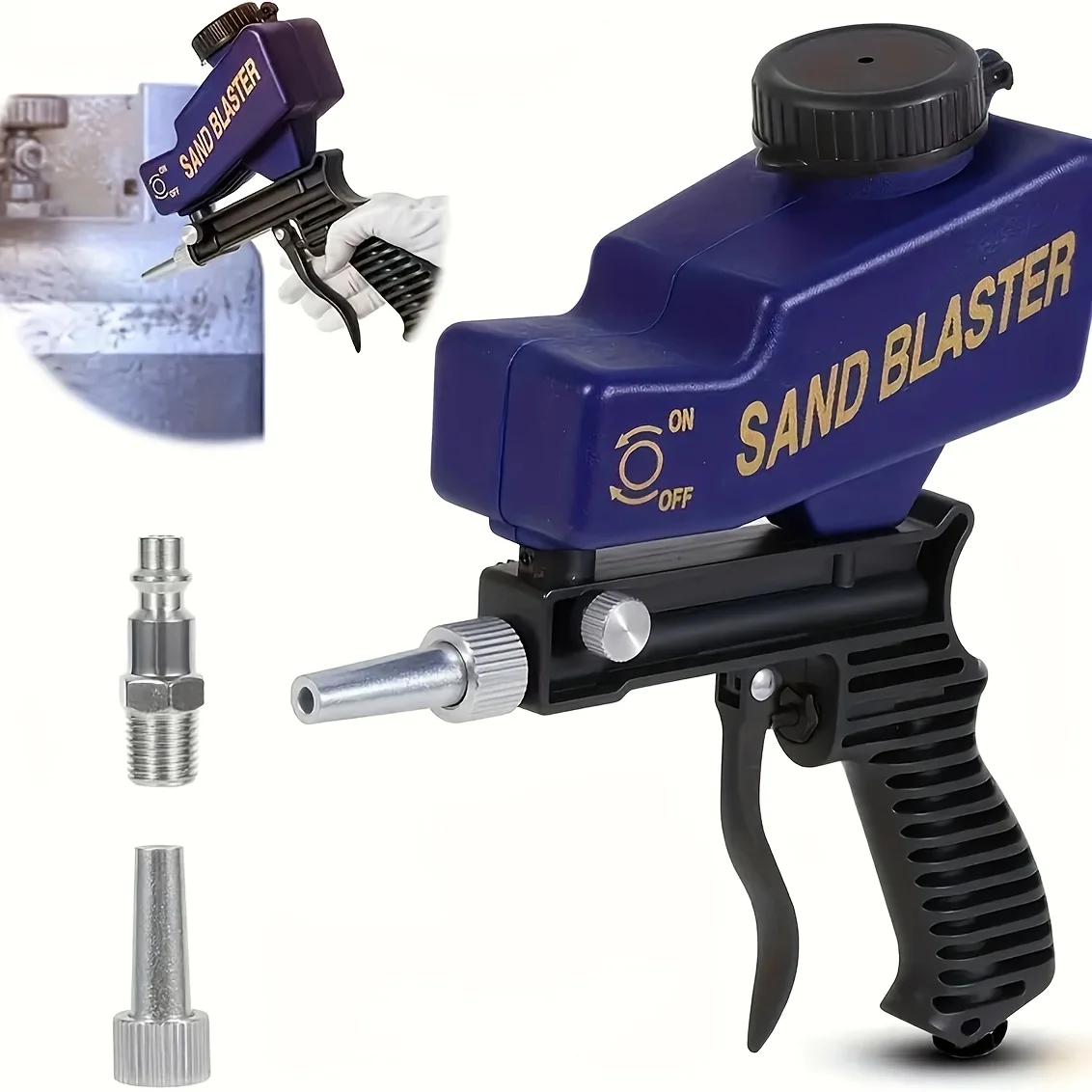 600CC Sand Blaster Gun, Portable Air Sandblaster with Gravity Feed, Rust & Paint Removal Tool for Car, Metal, Wood Cleaning