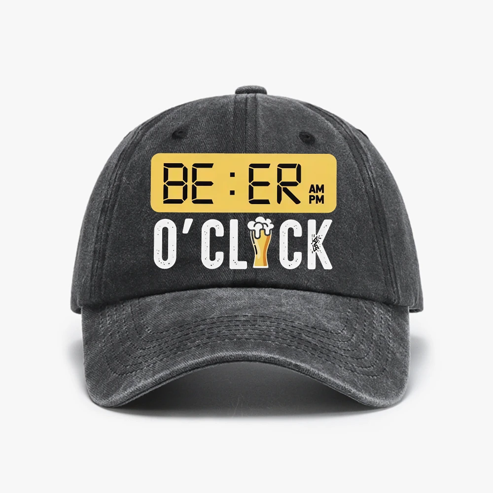 Beer am pm o’clock Print Distressed Baseball Cap Men Women Beer enthusiast hat Adjustable Washed cowboy hats