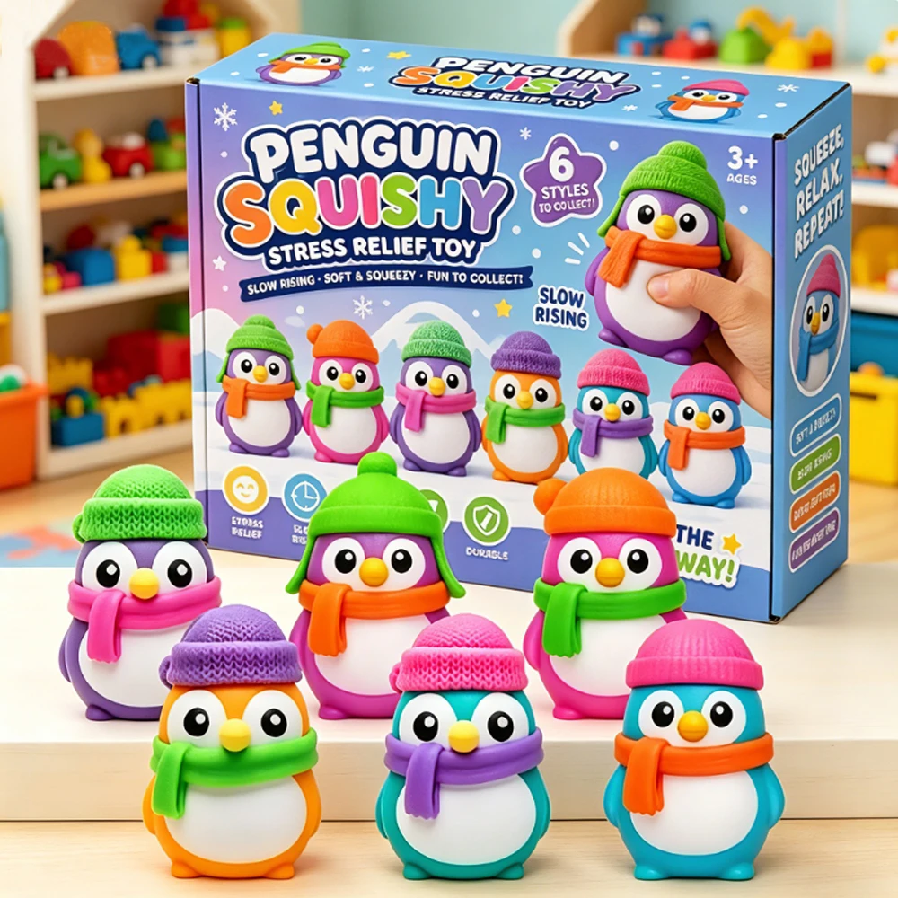 Cute Luminous Penguin Squishy Stress Relief Toy, Portable Soft Squeeze Fidget Ball, Lovely Desktop Ornament, Ideal Holiday Relax