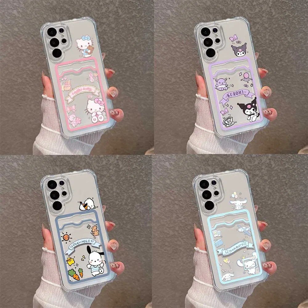 Hello Kitty Cinnamon Kuromi Pacha Card Hold Case For Samsung A73 A72 A71 A55 A54 A53 A52 A35 A34 A33 A25 A24 A23 A15 A14 5G