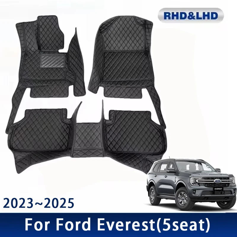 Car Floor Mats For Ford Everest U704 2023 2024 2025 5seat Waterproof Custom Leather Auto Foot Pads Carpets Interior Accessories