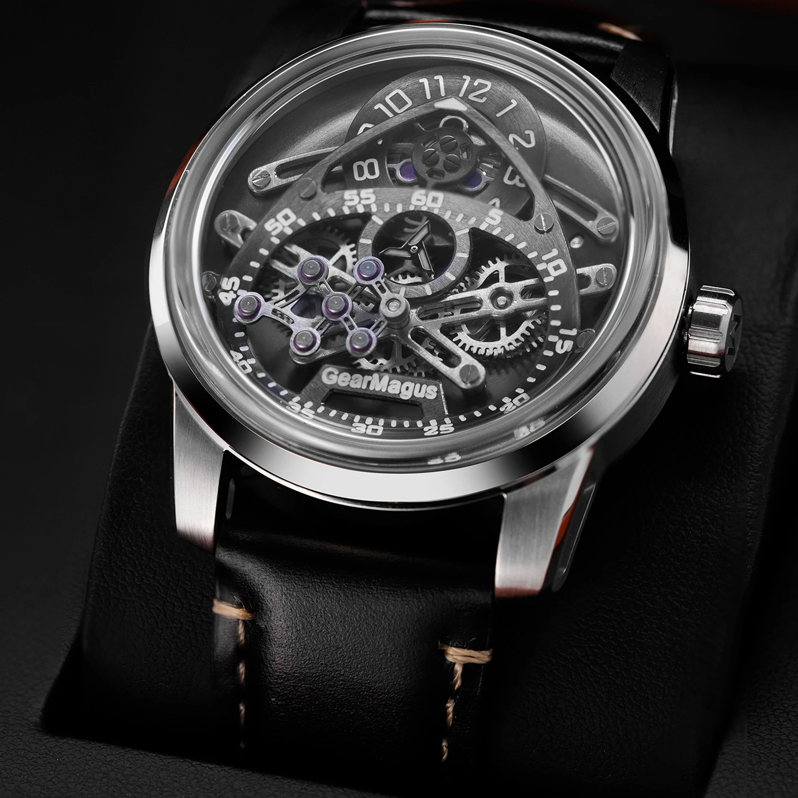 OBLVLO Co-branded MassGear telescopic hands Original Design Clock Swiss Automatic Mechanical Movement Men's Wristwatch