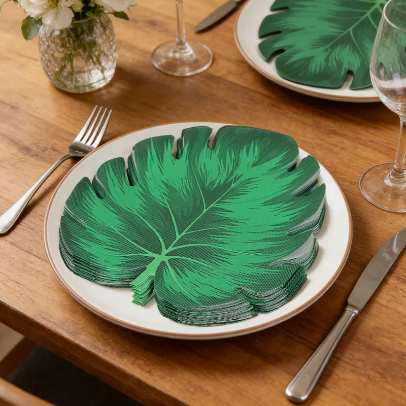 20 piezas de servilletas de papel con forma de hoja tropical, tema hawaiano, decoración para fiestas de cumpleaños en la playa de verano, decoración para mesa de comedor de boda