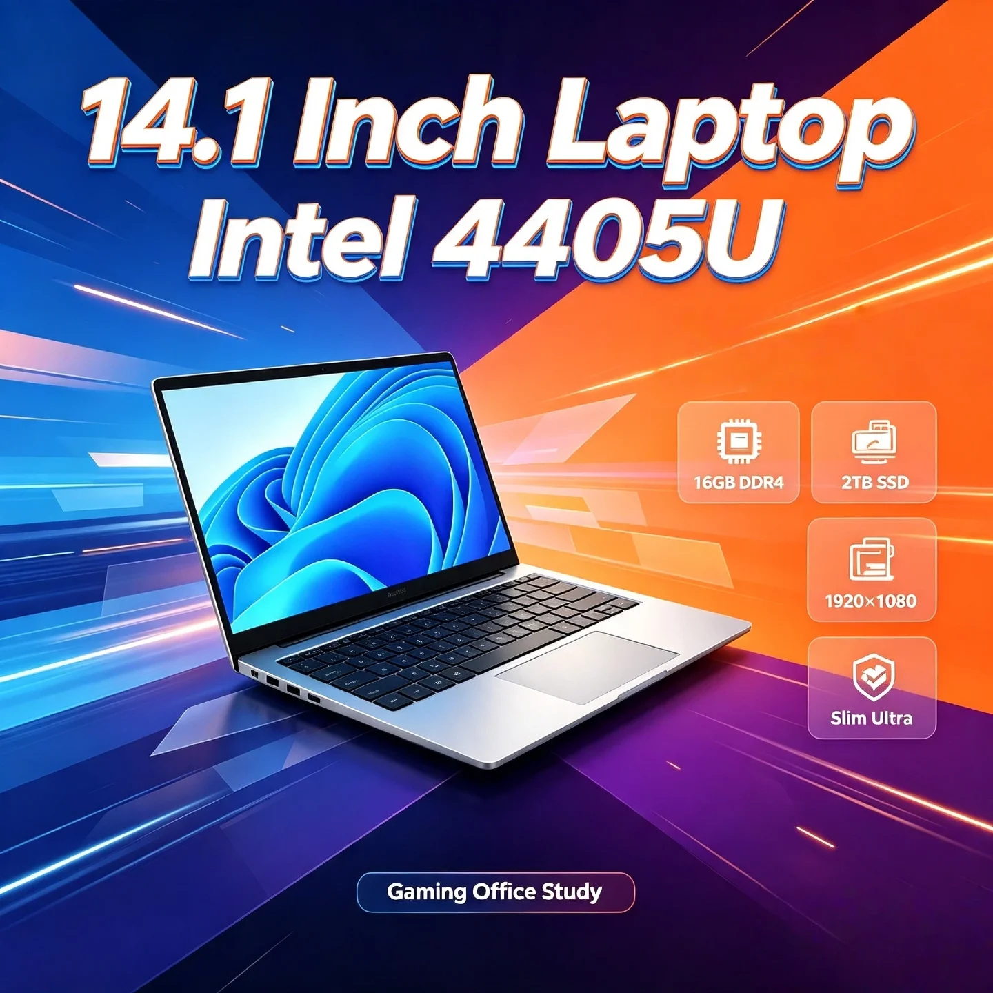 Slim Ultra 14.1 Inch Laptop Intel Pentium 4405U 2.1GHz 2C4T 2TB SSD 16GB DDR4 1920x1080 Gaming Office Study PC Ultra Pro