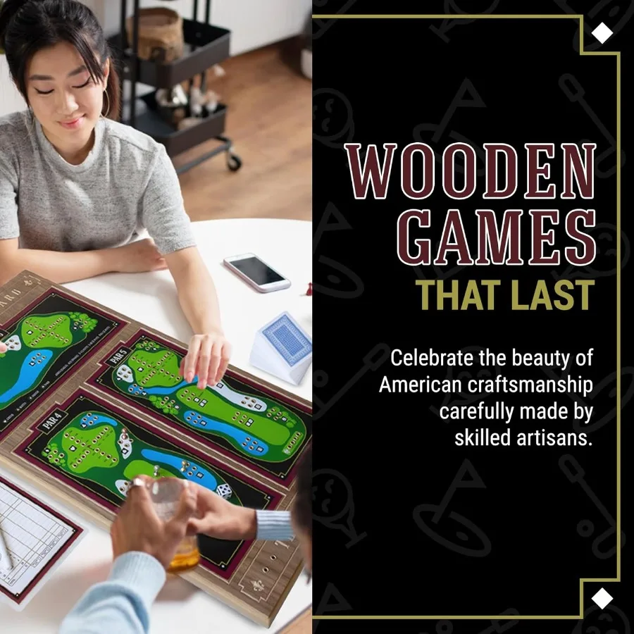 호두나무로 만든 19홀 골프 보드 게임, 2명 이상의 플레이어용, 실내 및 실외 가족 활동에 이상적