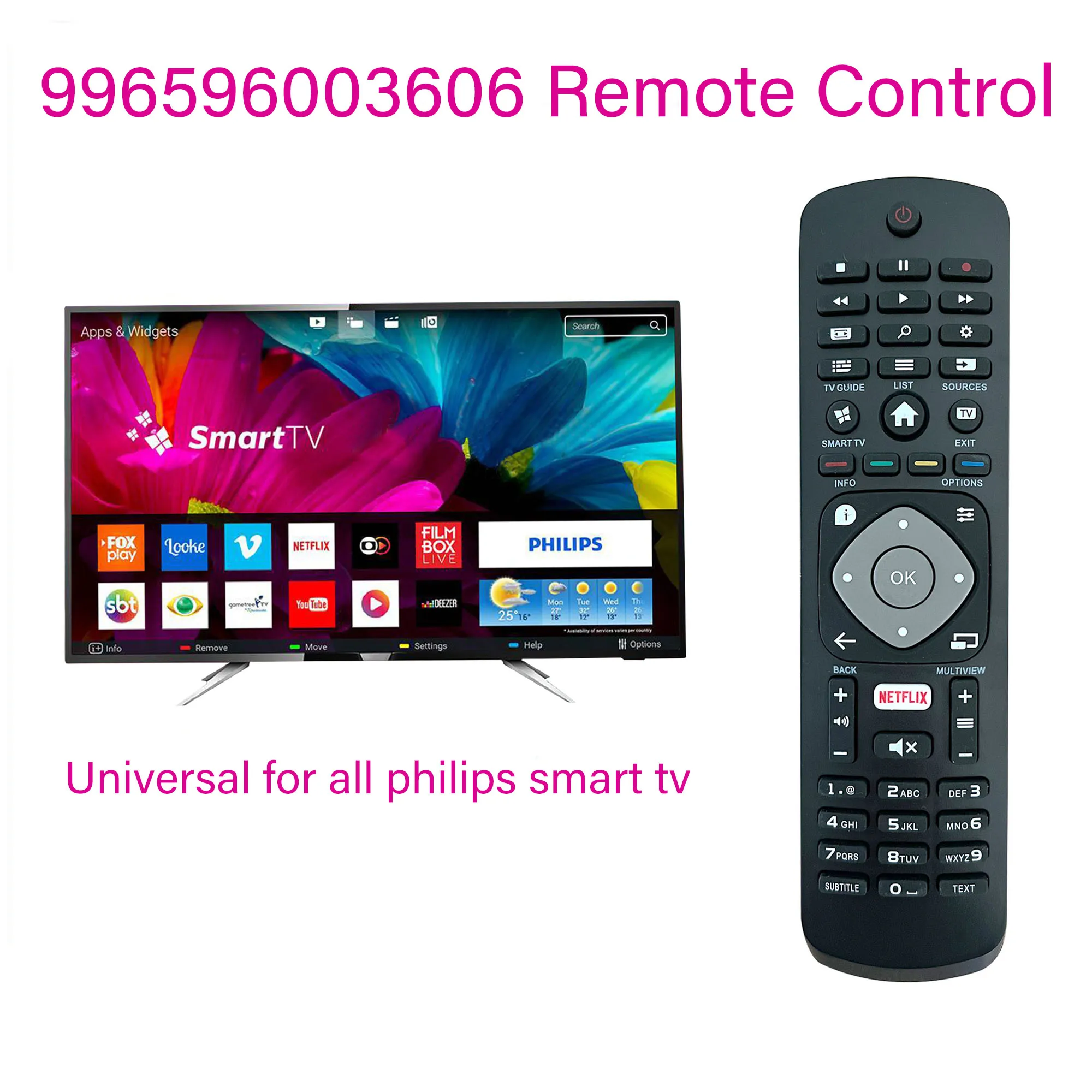 Nuevo reemplazo de control remoto universal con botones Netflix Reemplazo del controlador para Philips Smart TV, TV LCD LED TVs