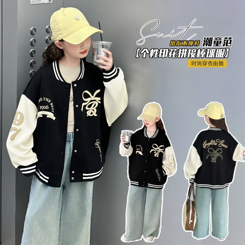 

Kids Baseball Coat Ages 4-14Y Girl Casual Fashion Outfit Toddler Girl Preppy Outwear Child American Style Spring Autumn Jacket