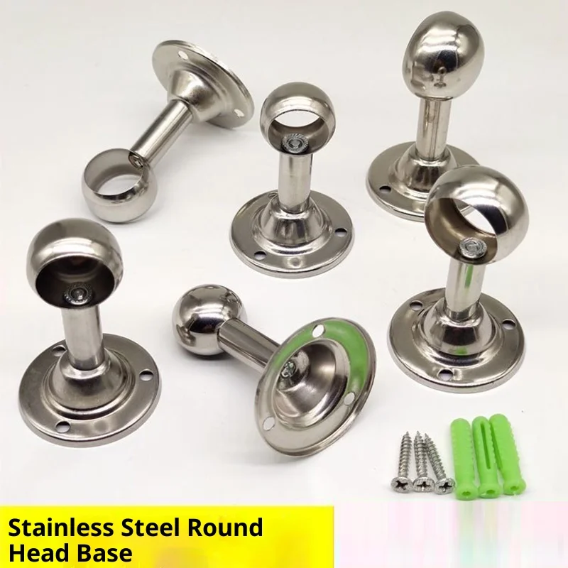 

304 Stainless Round Head Seat Towel Drying Shower Curtain Pole Base Curtain Hanging Fixed Base Single Pole Pipe Sleeve Method