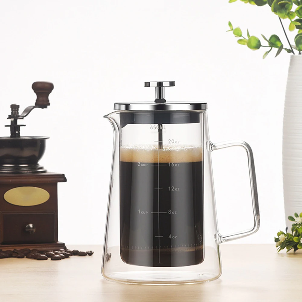 Double Wall French Press Coffee Maker With Fine Filtration System Heat Resistant Borosilicate Small Pour-over Coffee Brewer