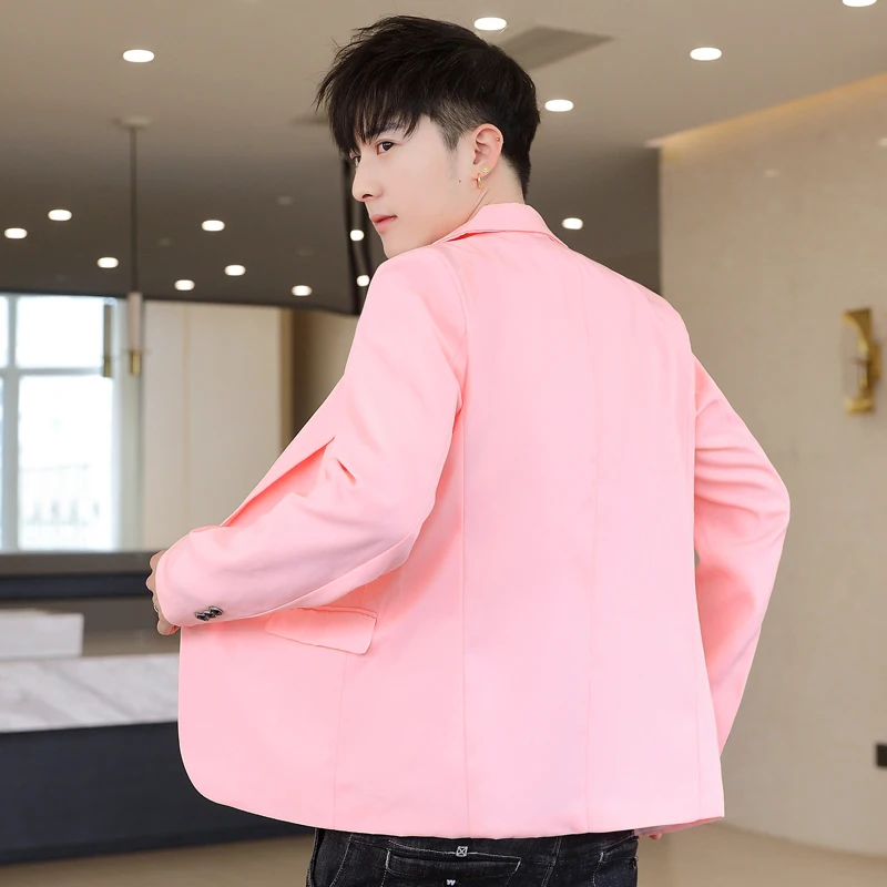 

Розовый костюм Slim Fit Jaet для мужчин, повседневный костюм Briti Sle Faionable, корейская версия, длинное однобортное пальто све