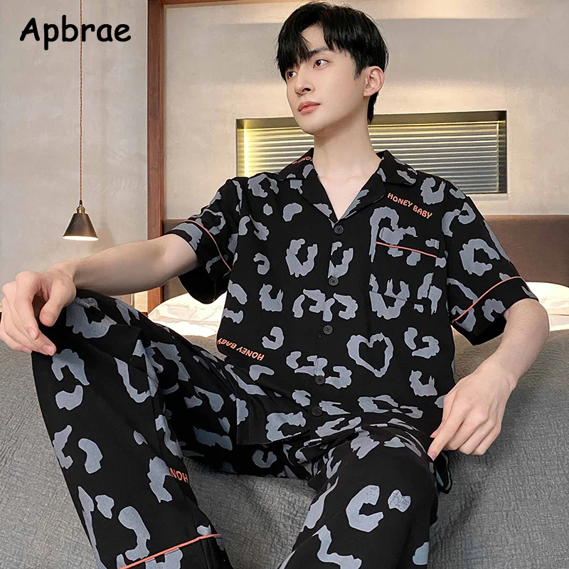 Summer Men Cotton Pajamas Short Sleeves Turn- Down Collar Plus Size L-4XL Luxury Pajama Sets Fashion Man Casual Home Wear