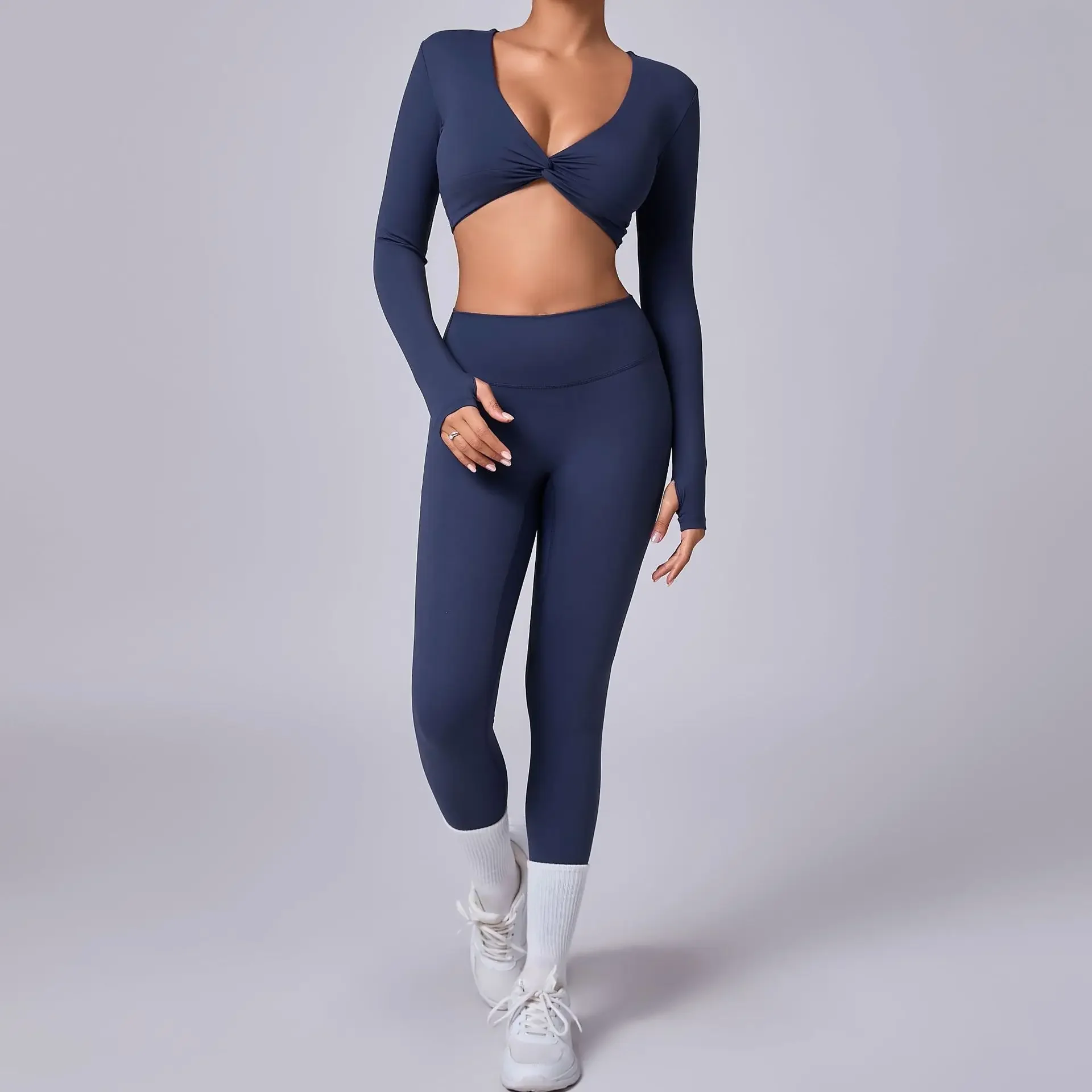 

Seamless Yoga Sets Sports Fitness High Waist Hip Raise Quick-drying Pants Long-Sleeved Suit Workout Gym Leggings Set for Women