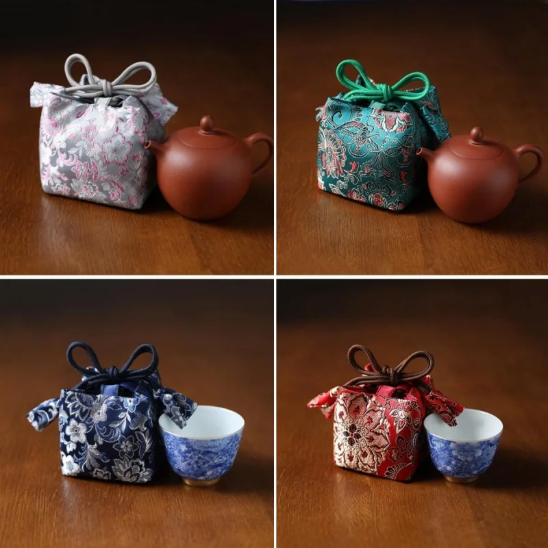 Thickened Fabric Storage Bag Outdoor Travelling Portable Teacup Organiser Tool Zen Ceramic Product Drawstring Collection Pouches