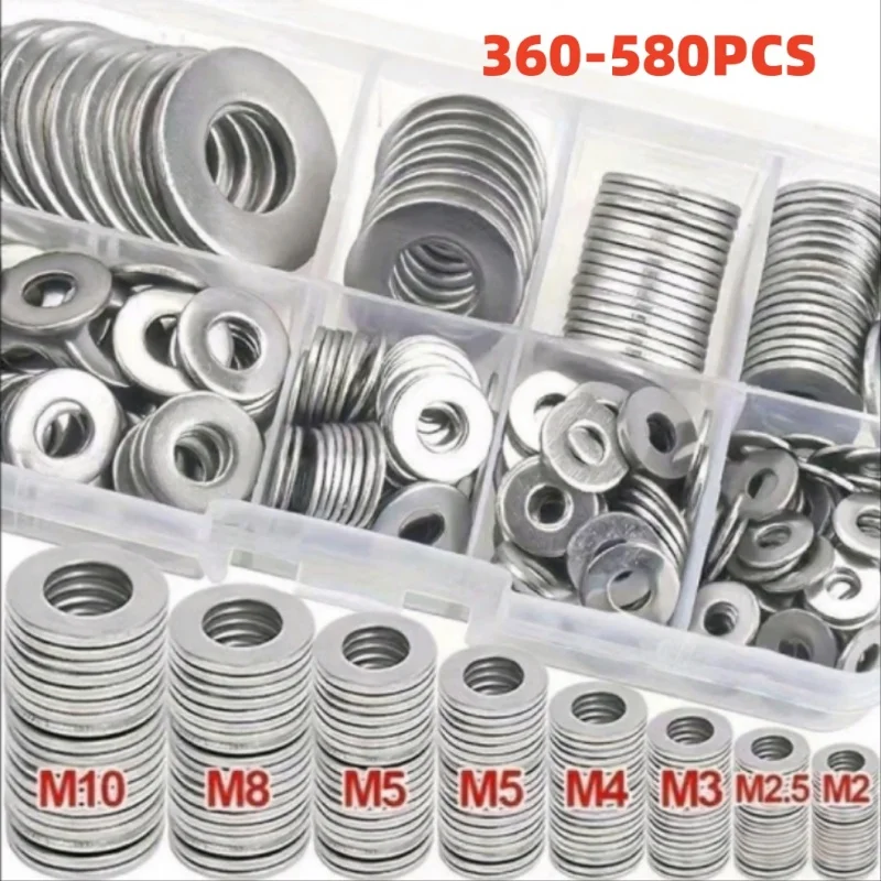 360/580-teiliges Set mit flachen Unterlegscheiben aus Edelstahl 304, perfekt für Heimdekoration, Werksreparatur, Küchen, Geschäfte und mehr