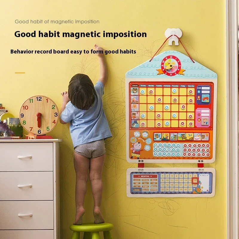 Children Habit Growth Educational Toys Magnetic Tracking Reward Chart Self-discipline Activity Planner Board for 3-12