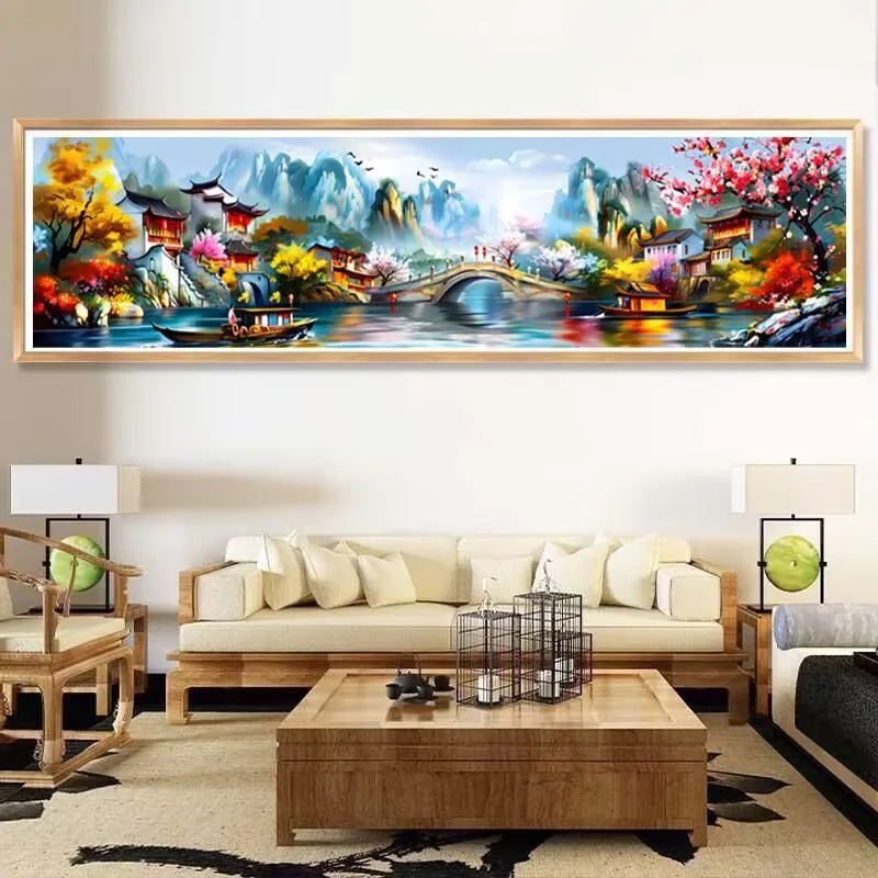 11CT Jiangnan Scenery Mountains Embroidery DIY Chinese Style Printed Kits Cross Stitch Thread Needlework Sets Home Decor Crafts