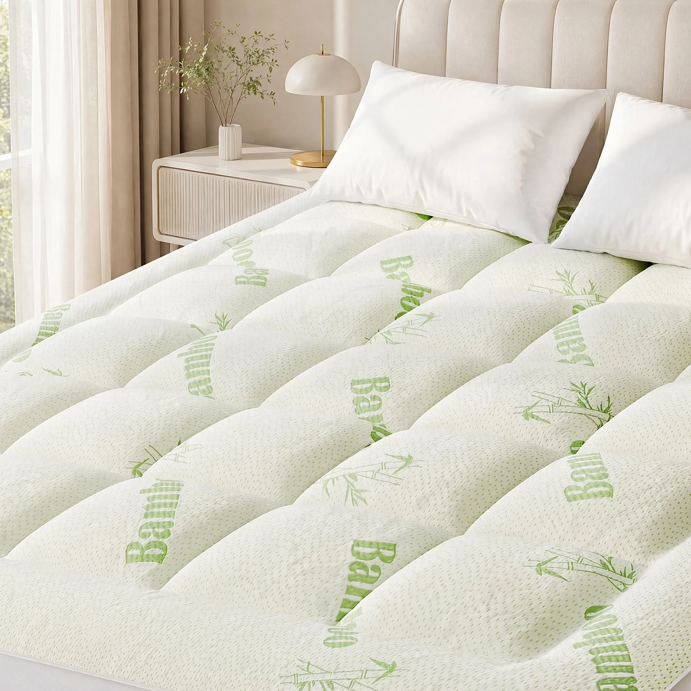 MCQ Viscose Mattress Topper Thick Pillow Top Stretchable Pockets Breathable Soft Back Pain Relief Pad