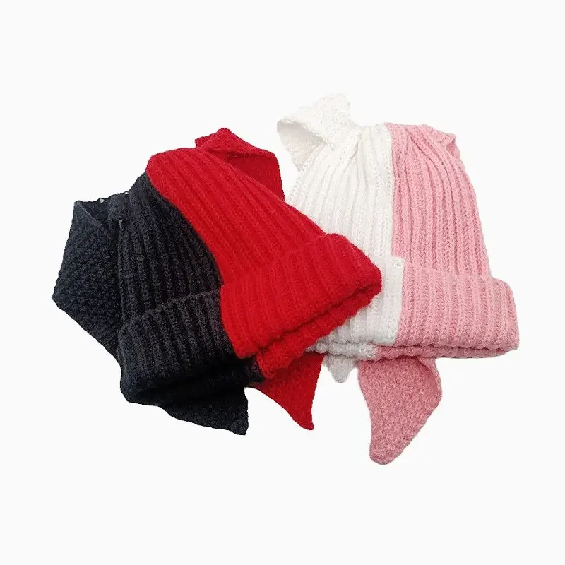 Autumn Winter Cotton Cartoon Style Thicken Knitted Hat Warm Skullies Cap Beanie Hat for Girl and Women 188