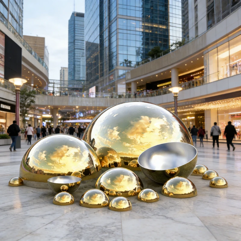 Diameter 16-400mm Thickness 1mm Decorative Ball Hollow Hemispheres Titanium Gold sphere 304 Stainless Steel for Garden Decor