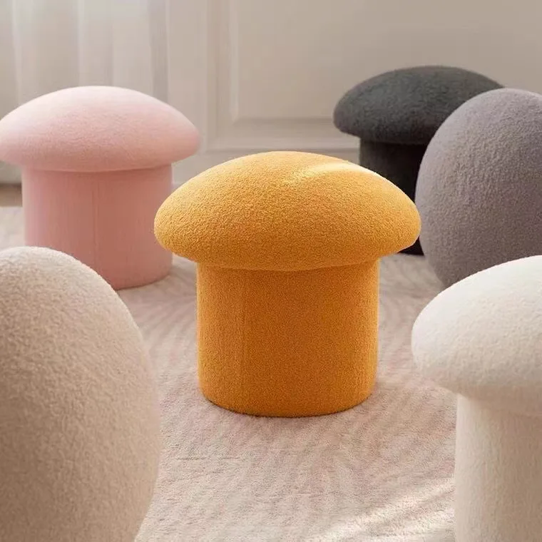 Mushroom Shape Cute Ottoman Dressing Makeup Shoe Stool Pouf Soft Fleece Bench Adutls Baby Kids Gift Home Decor Furniture