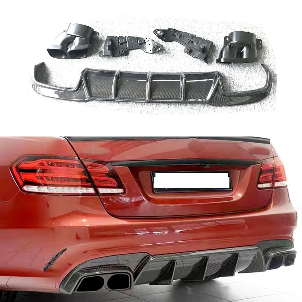 For W212 Carbon Fiber Rear Bumper Lip Spoiler For Benz E Class E260 E300 E400 E63 AMG 2014 2015 2016 Fins Shark Style Diffuser