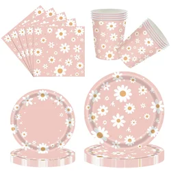 24 pieces of Bohemian party utensils, daisy flowers, hippie children's birthday decorations, disposable paper plates, paper cups