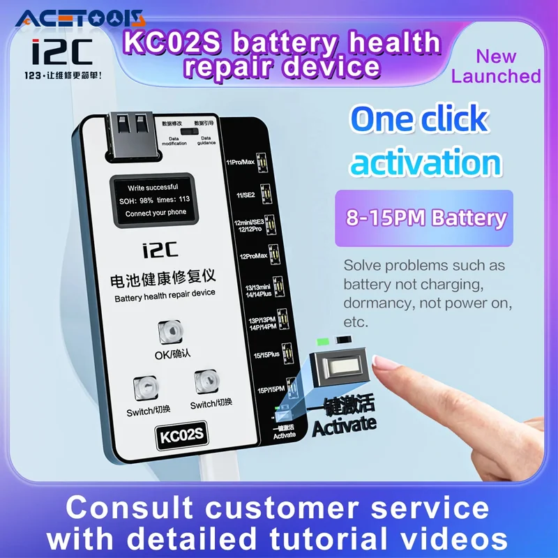 I2C KC02S Cable-free Battery Health Repair Instrument for IPhone 8-15PM KC03 Battery Tester Battery Data Repair Expansion Board