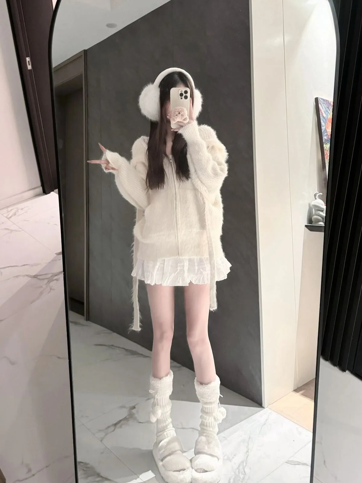 Grunge Alt Women Off Shoulder Fluffy Fleece Jacket Double Zipper Loose Y2K Plush Hooded Coat