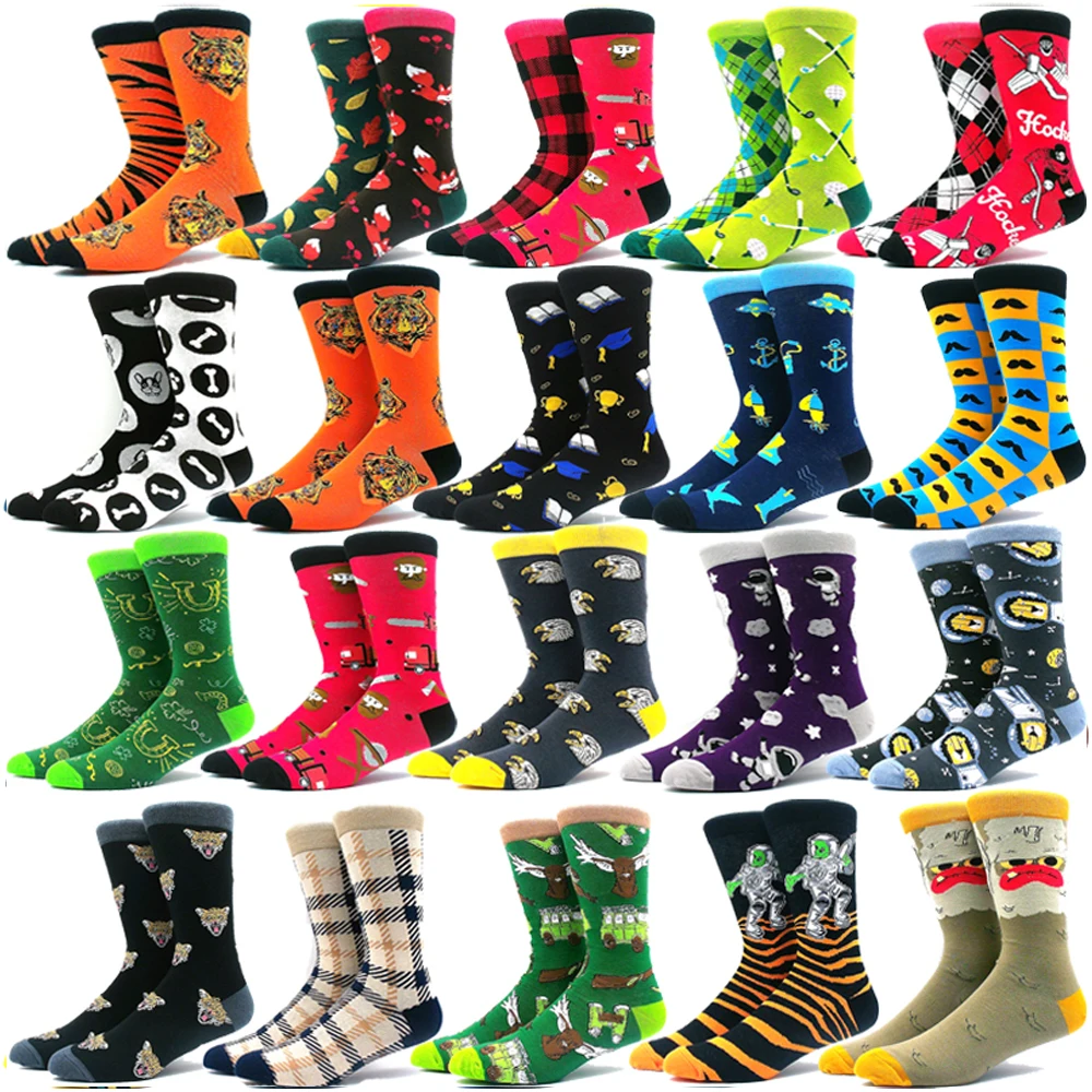 New Funny Socks Colorful Men's Hip Hop Socks Combed Cotton Animal Astronaut Geometry Women's Stockings Business Dress Sokken