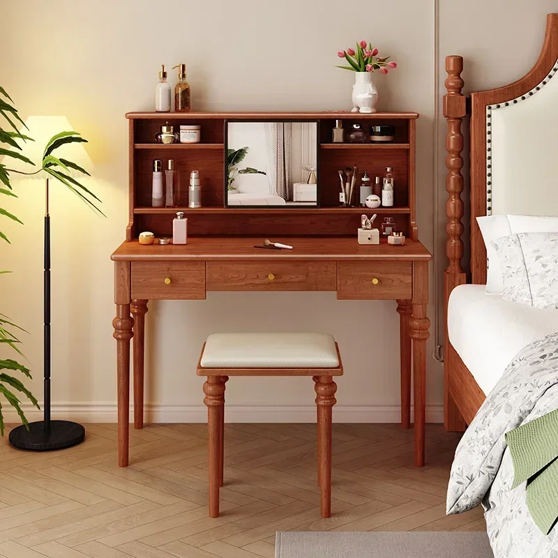 

Modern Vanity Desk with Mirror Makeup Vanity with 3 Drawers and Storages Makeup Desk Vanity Table with Cushioned Stool for Women