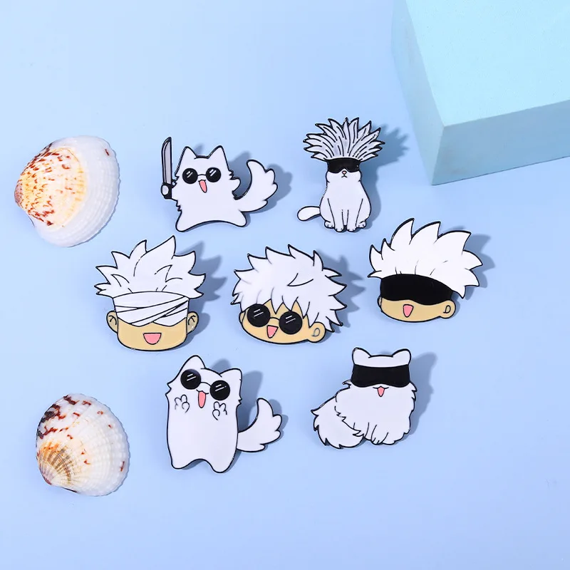 Jujutsu Kaisen broches de Anime de dibujos animados, alfileres de esmalte, animales lindos, gato, solapa de Metal personalizada, ropa, mochila, regalos de joyería para niños