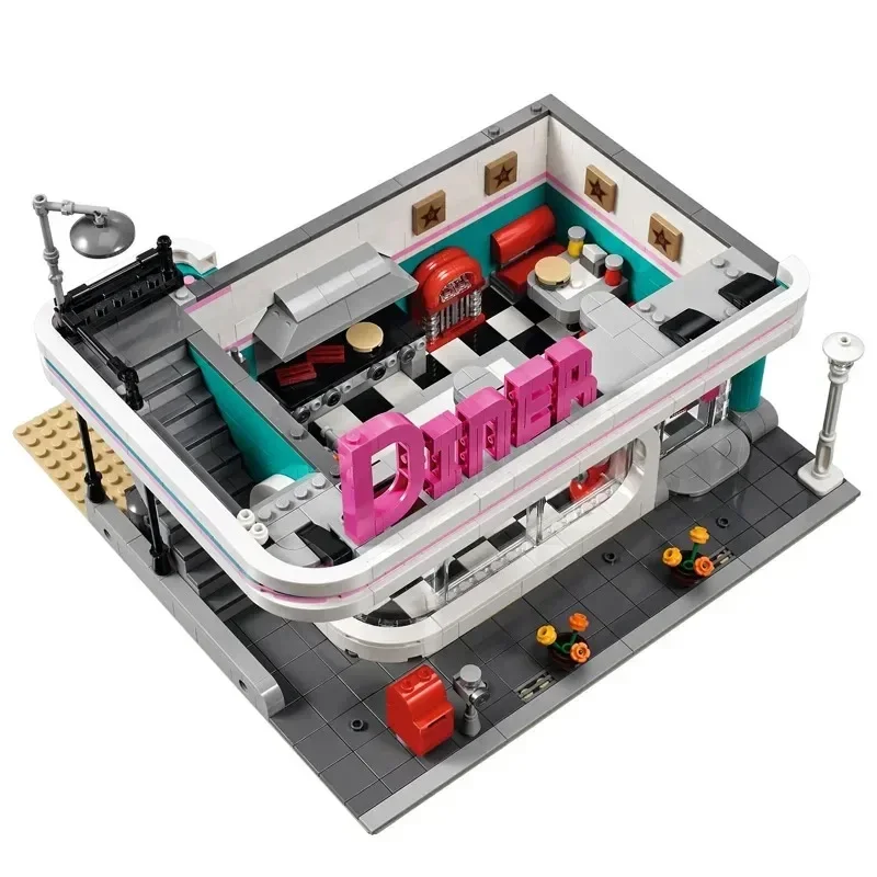 6 MINI Figures 2778PCS Downtown Diner Building Blocks Bricks Compatible 10260 15037 Education Kids Christmas Birthday Gifts Toy