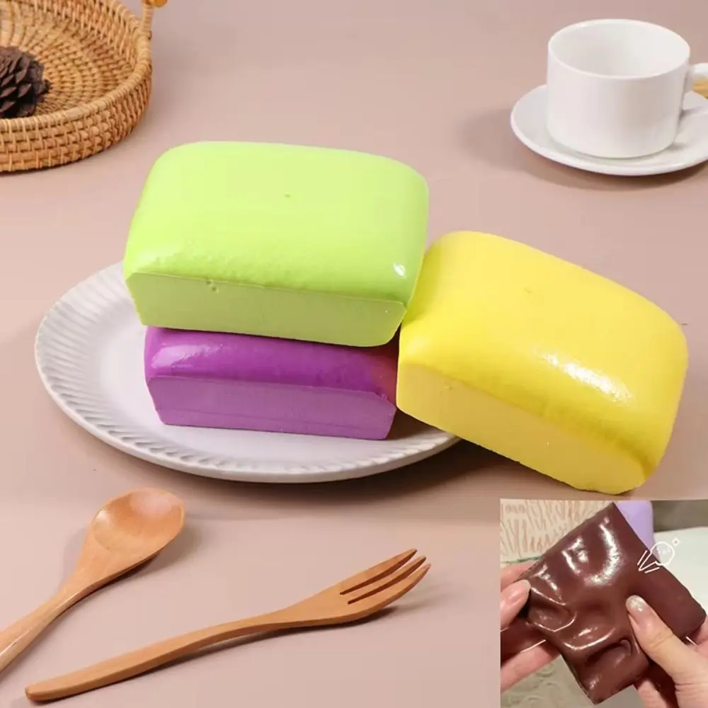Stylish PU Sticky Toast Slow Rebound Round/Square Soft Cute Toast Fidget Funny Simulation Food Sensory Squishy Fidget