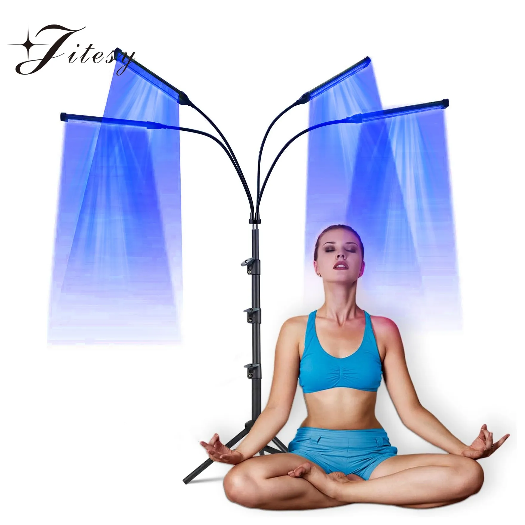 60 W Bräunungslampe, 4-Kopf-UV-Bräunungsmaschine, 432 LEDs, blaues Licht, Wellenlänge 460 nm und 490 nm, 360 °   Rotationssolarium Bräunungslicht