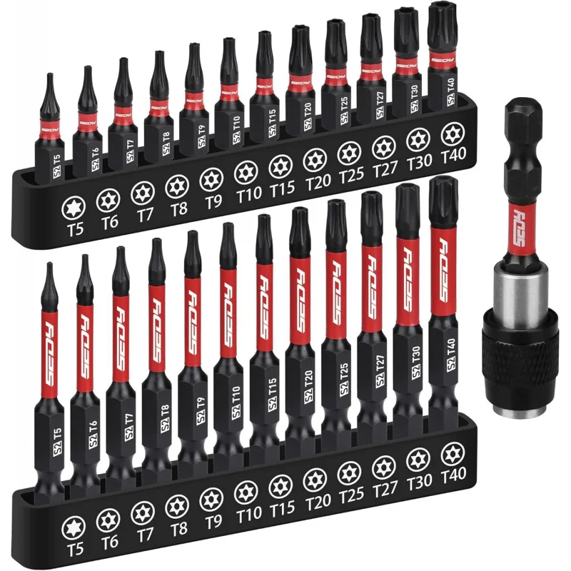 

Набор бит Torx из 25 предметов, ударные отвертки Torx с защитой от несанкционированного доступа 1 дюйм и 2,5 дюйма, обработанные магнитные наконечники T5-T40, сталь S2