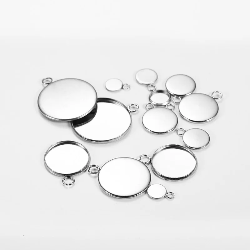 20 Stück, 6–30 mm, runde Anhänger aus Edelstahl, Rohlinge für Cabochons, Fassungen, zum Selbermachen von Armbändern, Halsketten, Ohrringen und Schmuck. – Detail 4