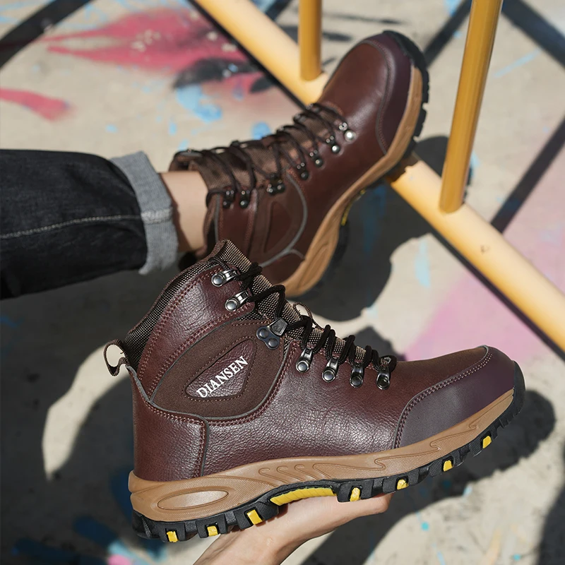 Rotating Button Indestructible Shoes Safety Boots Men Steel Toe work Boots Waterproof Non-slip Puncture-Proof Protective Shoes