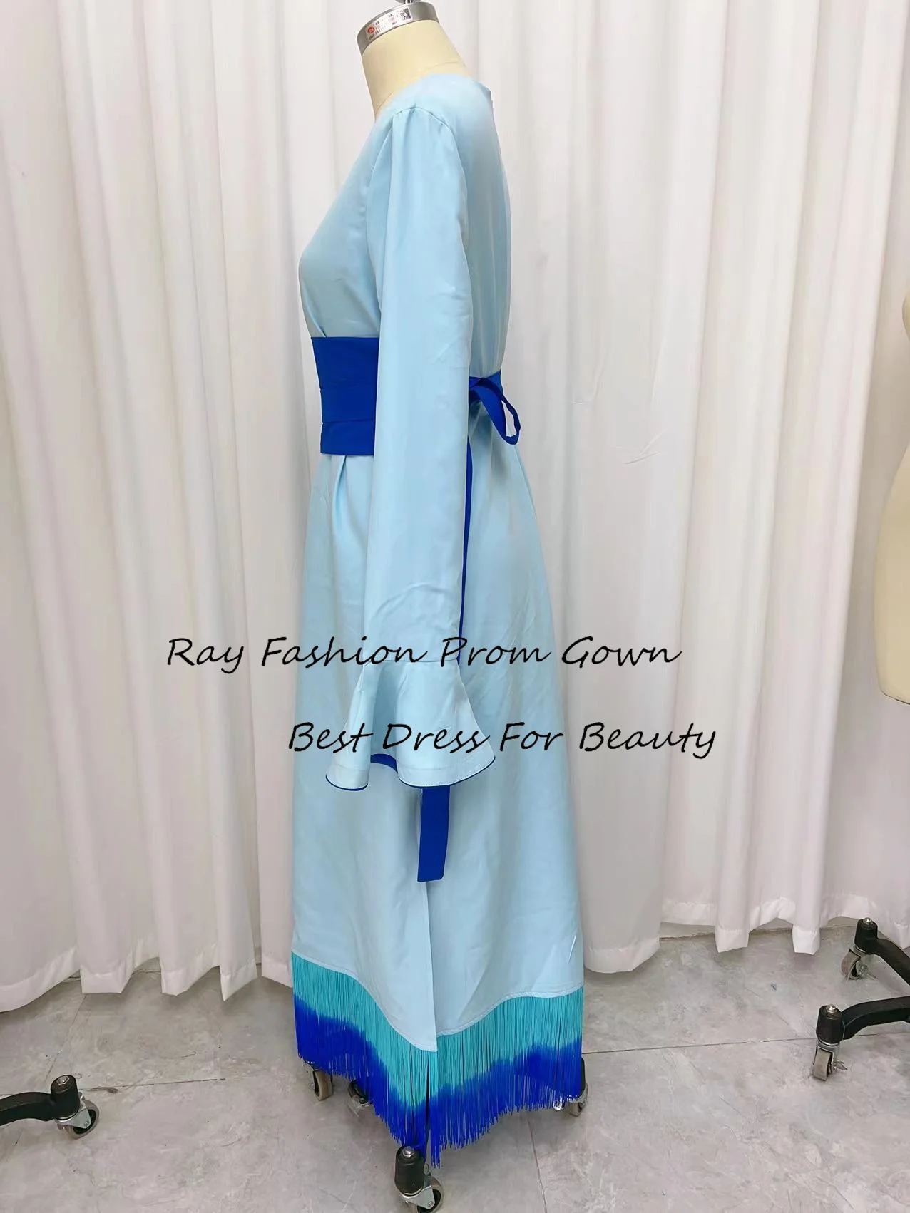 Ray Fashion A Line Evening Dress Classic V Neck With Tassel Customize For Women Formal Occasion Saudi Arabia فساتين سهرة