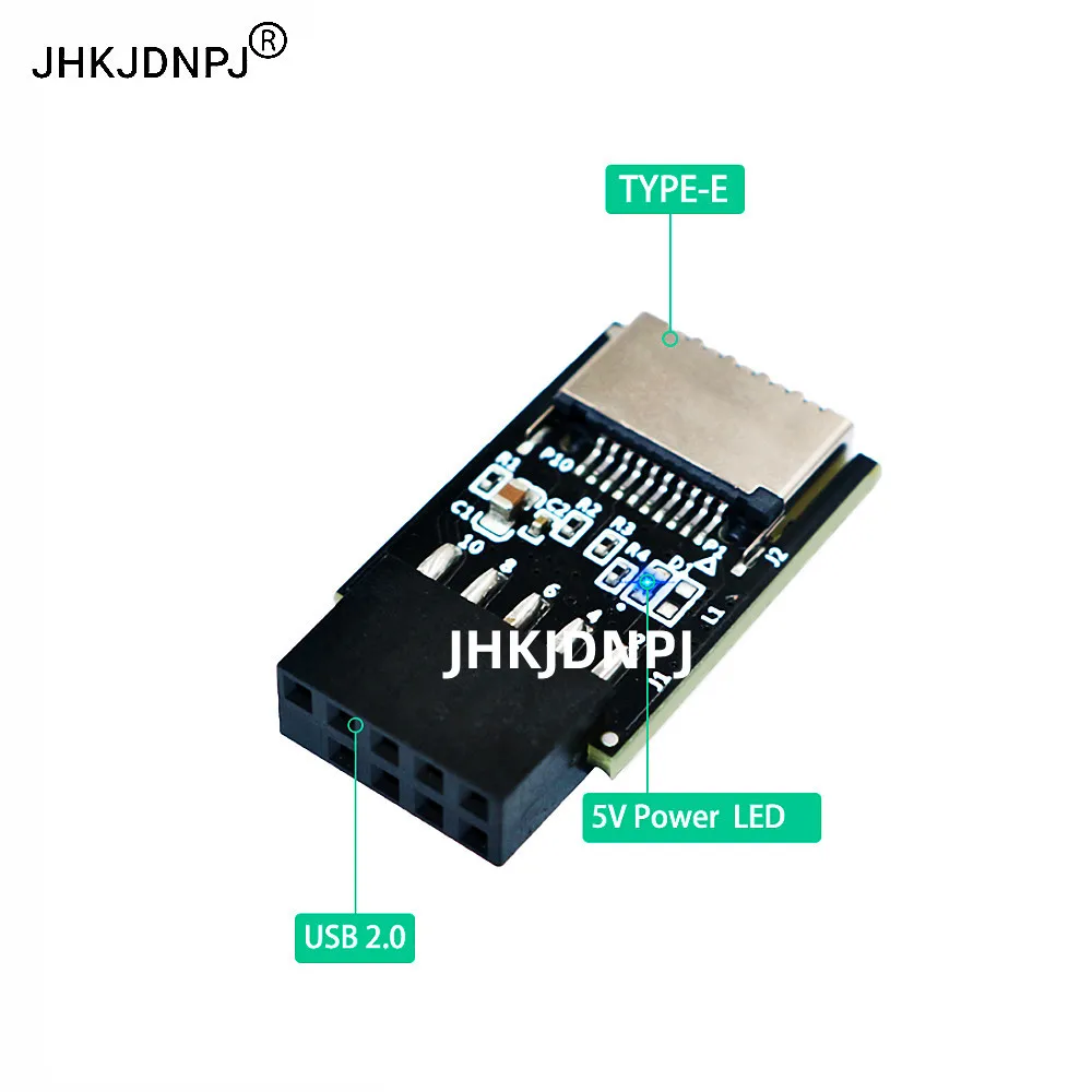 USB 2.0 9pin Front Panel Header to Type-E Internal Adapter with 5V Power LED