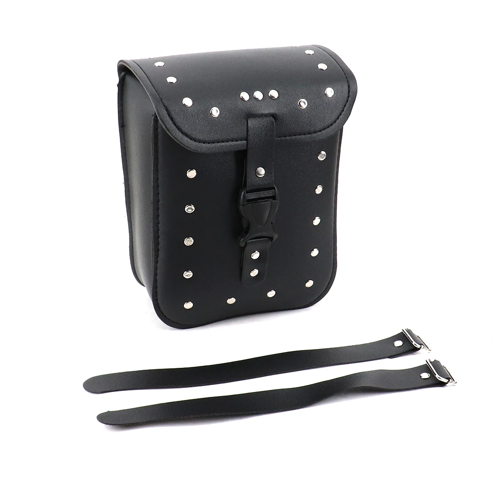 PU Leather Motorcycle Saddle Bag Studded Design Motorcycle Accessories For Cruiser Chopper Dirt Bike ATV Tool Storage Bag
