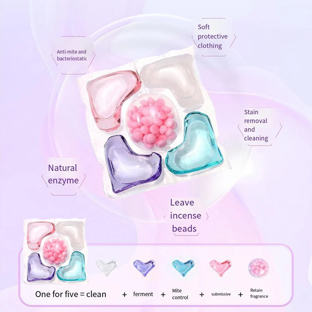 50 Uds. 5 en 1 cuentas aromáticas para lavandería, detergente fuerte multiusos, bola de cápsula líquida aromática para el hogar y el dormitorio