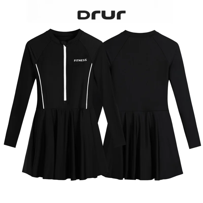 

DRUR Long Sleeve Swimsuits Swim Dress Women Summer Quick Dry Rash Guard Modest One Piece Swimwear with Skirt Bathing Suit 2025