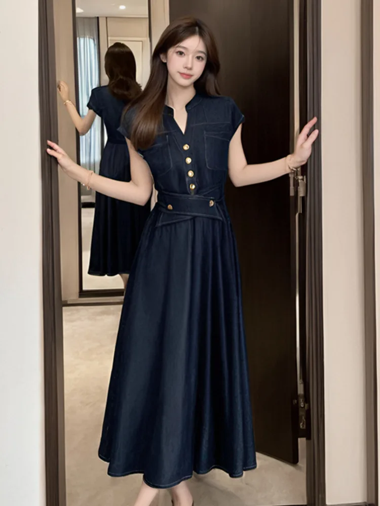 

High Quality Fashion Casual Long Summer Dress Women New Korean OL Slim Waist Comfortable Elegant Dresses Vestidos Cortos Robes