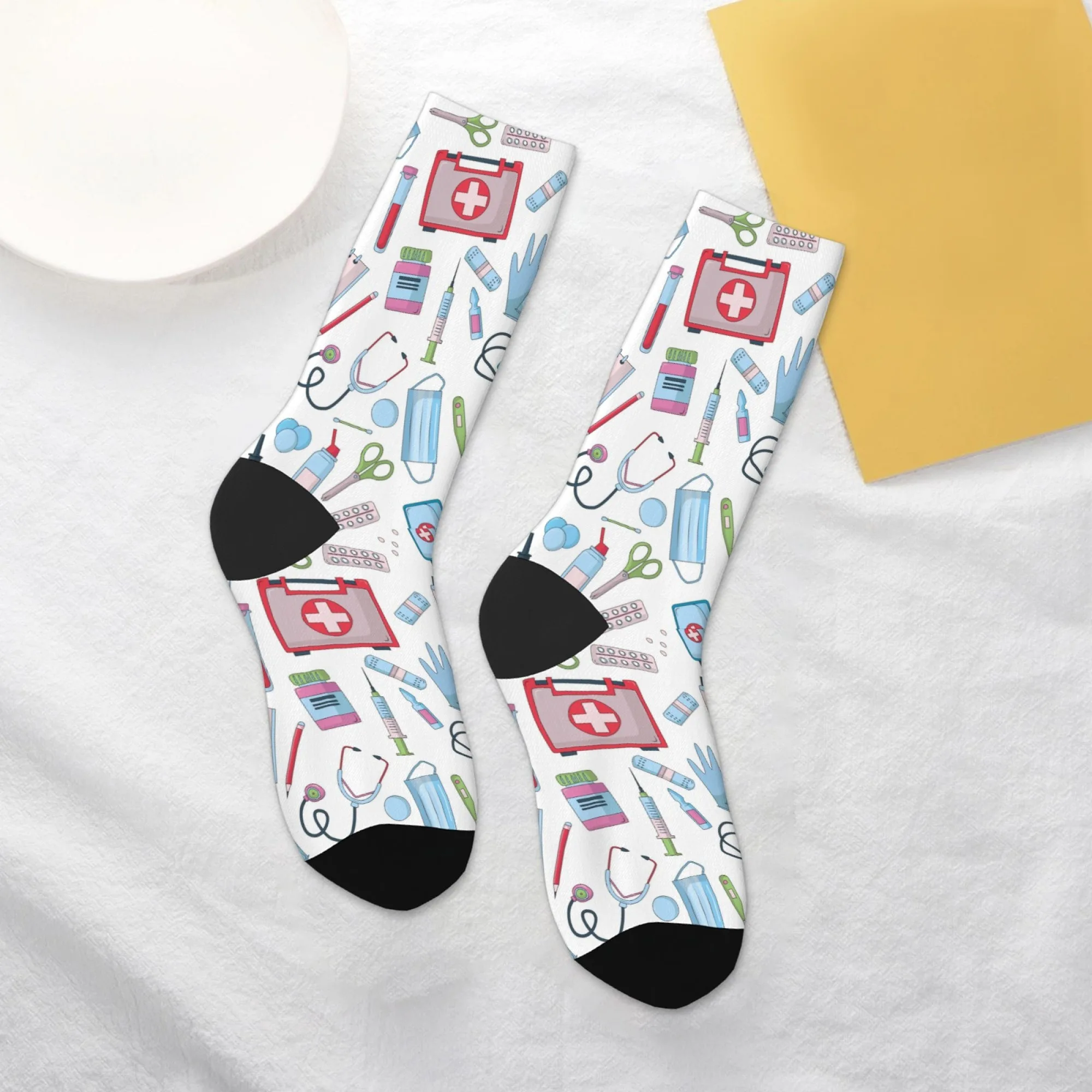 Hospital Doctor Medical Nurse Cartoon Cute Socks Novelty Interesting Crew Socks Soft and Comfortable Non-slip Socks Holiday Gift