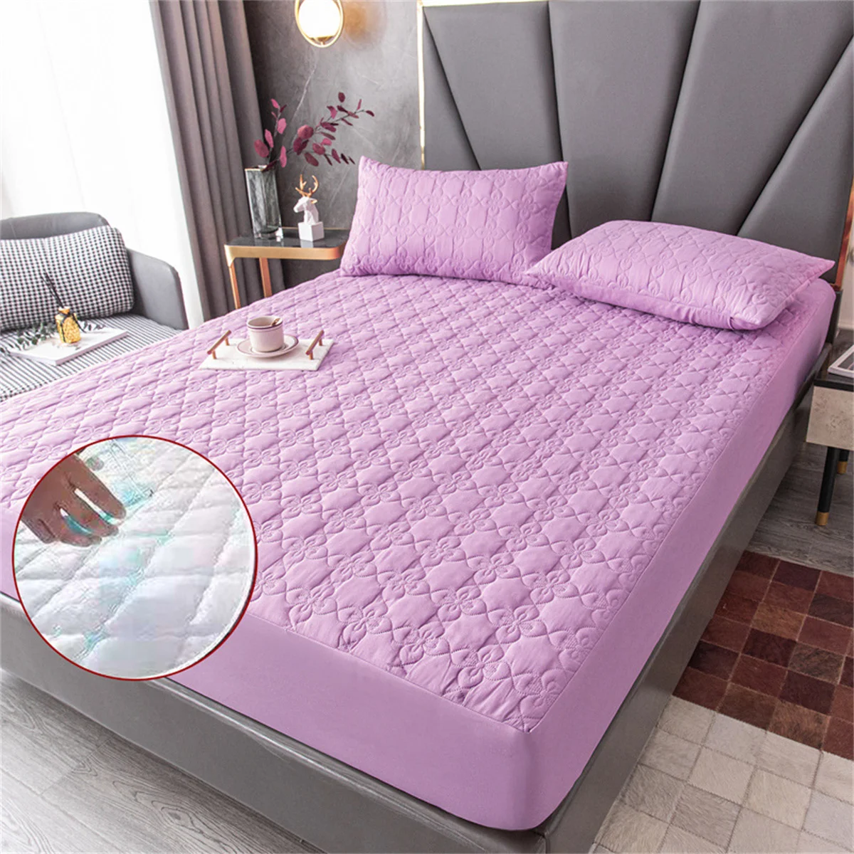 Coprimaterasso trapuntato Super impermeabile King Queen Size Anti-acaro copriletto permeabile all\'aria non inclusa federa