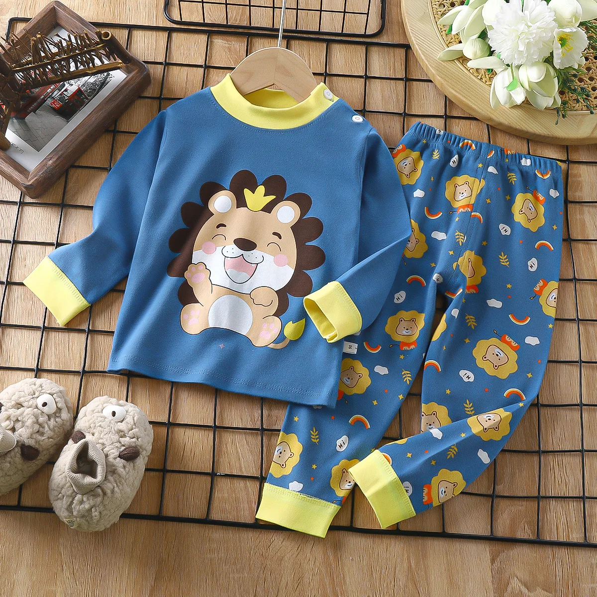 Conjunto de pijama con dibujos de unicornio para niño y niña, ropa interior de manga larga, pantalones de cintura elástica, trajes para niños, otoño