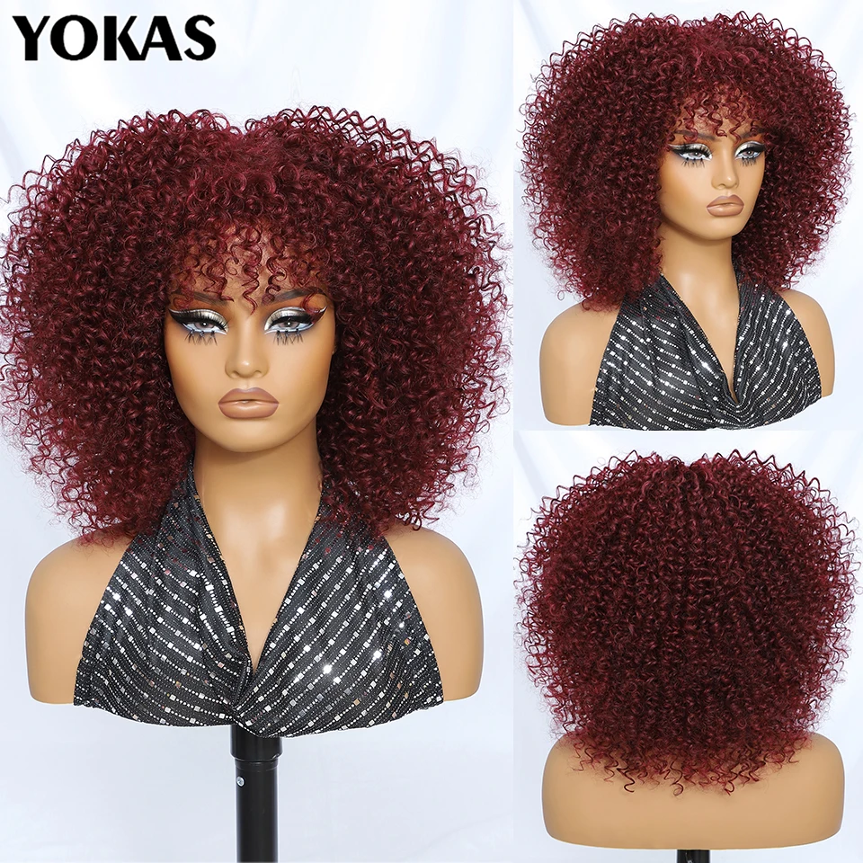 

Afro Wigs Synthetic Wigs With Bangs Afro Kinky Curly Wigs for African Women 14 Inch Fluffy Cosplay Ombre Blue White Brown Wigs