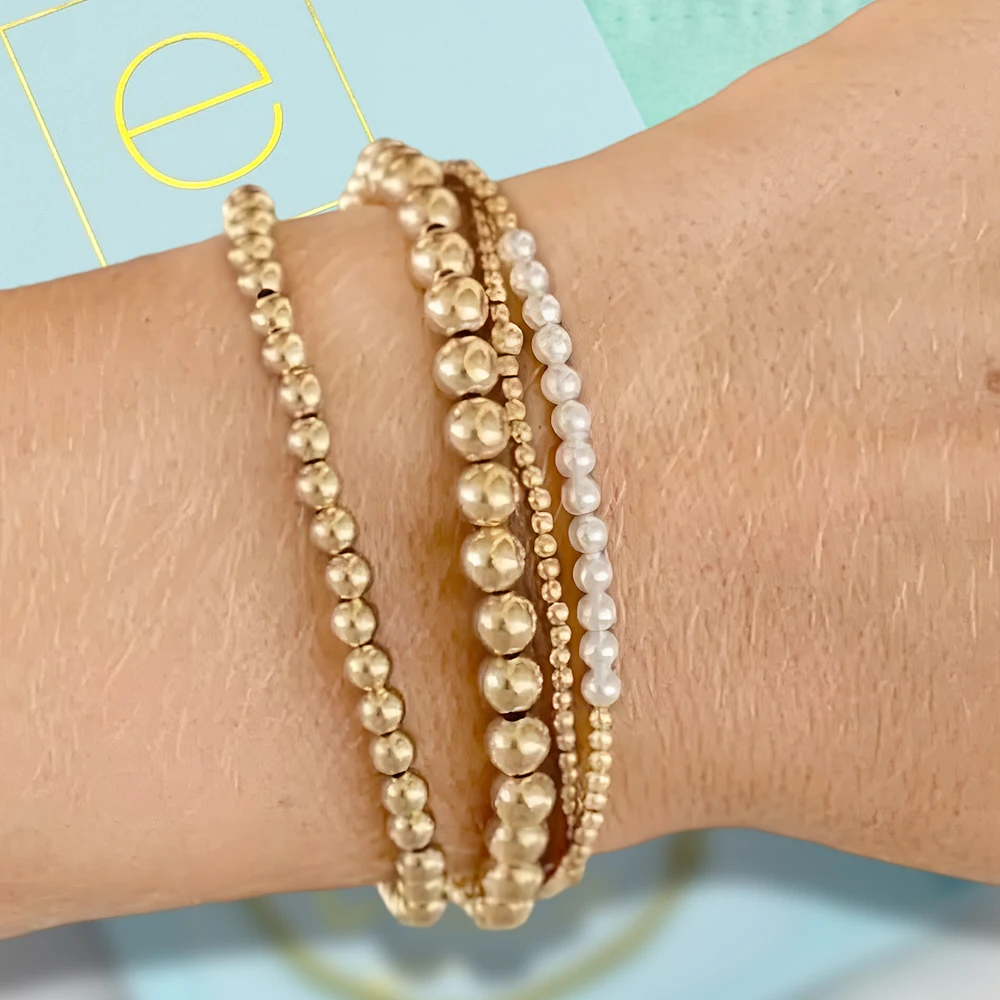 

Fashion JewelryGold-Plated Beaded Stretch Bracelet Set for Women, 4PCS Stackable Faux Pearl Layered Silver-Plated Bracelets Gift