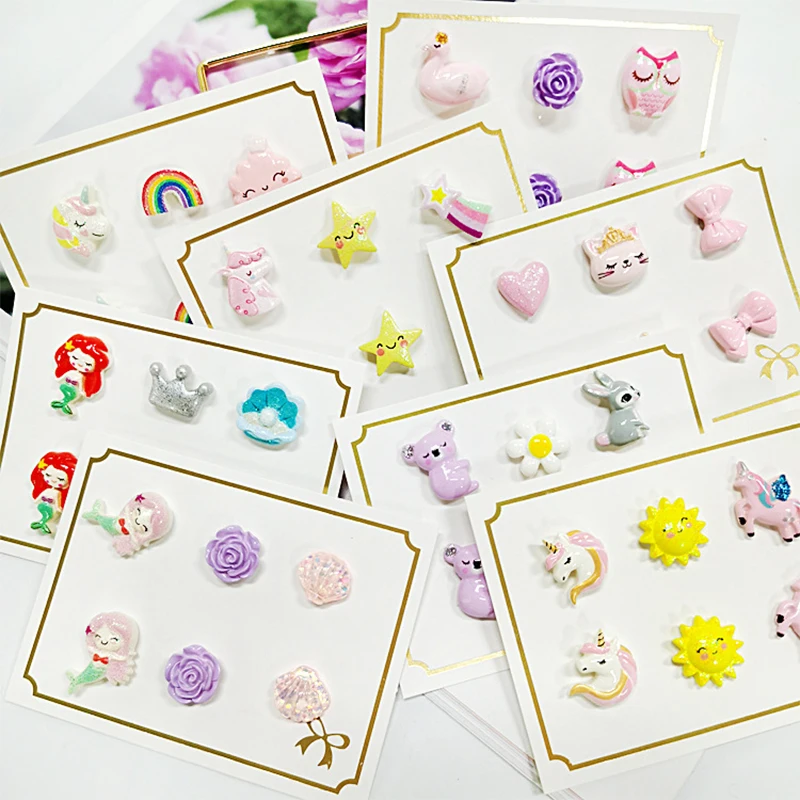 Multi Styles 3PRS Strong Magnetic No Piercing Cute Earrings for Kids Children Unicorn Magnet Earrings Christmas Gift